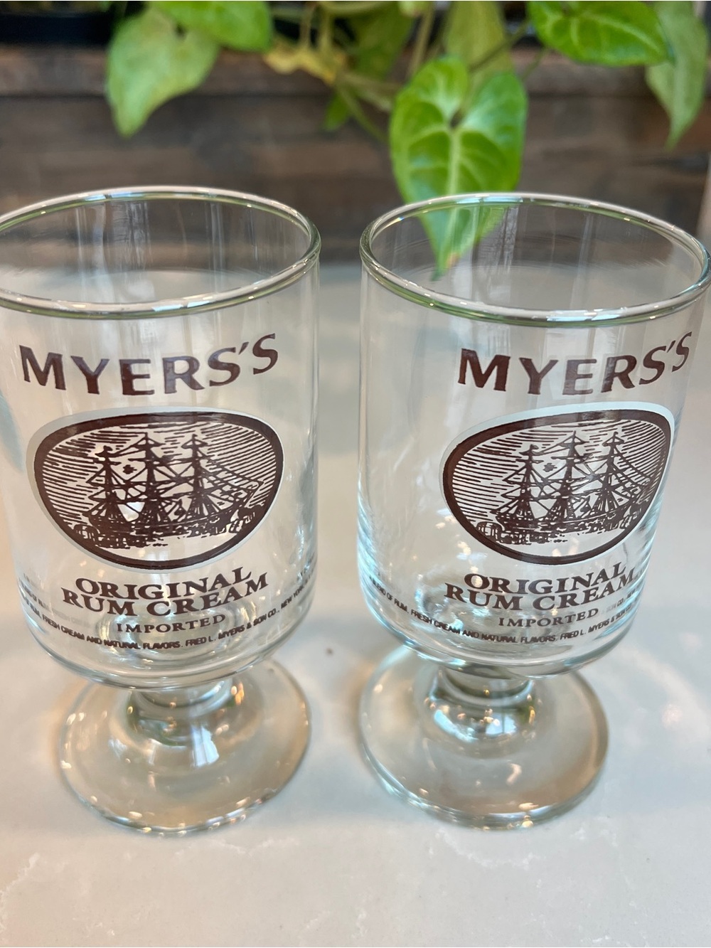 Myers's Original Rum Cream Glasses 5" Stemmed Vtg 1980s Set of 2